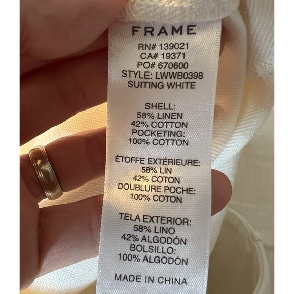 Frame Women’s Linen Cotton Pants Size 6 White Wide Leg High Rise Zipper NWT - Picture 11 of 15